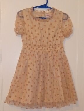 Girls Cream Floral short sleeve dress, 6